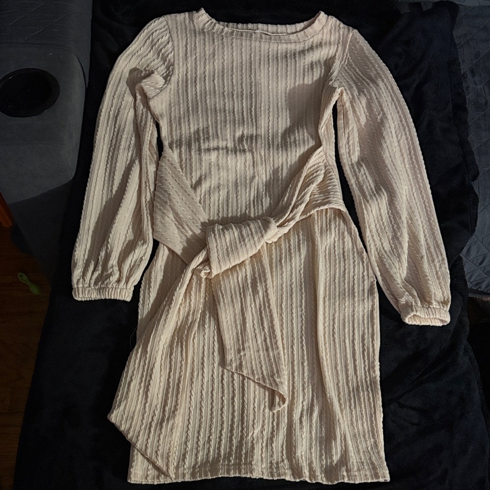 Amazon Cream Textured Long Sleeve Dress